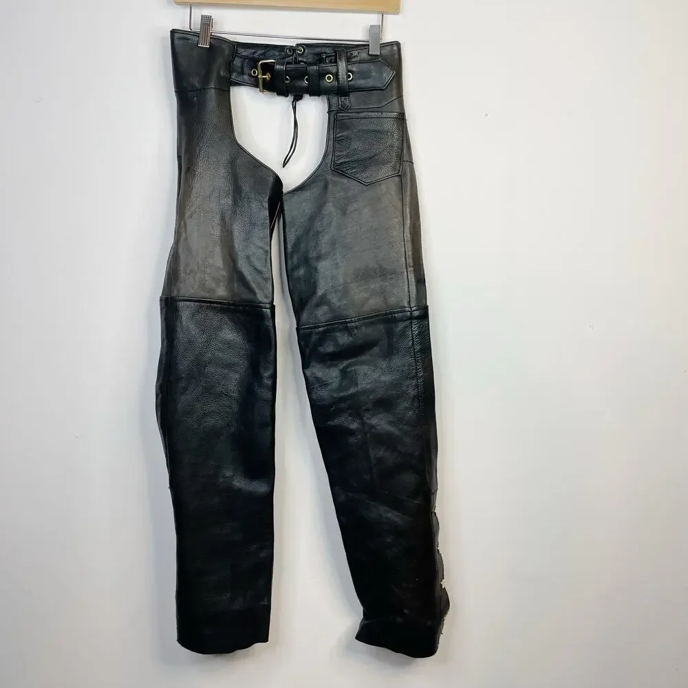 Unik Ultra All Leather Distressed Dark Brown Chaps Biker Moto Motorcycle XXS